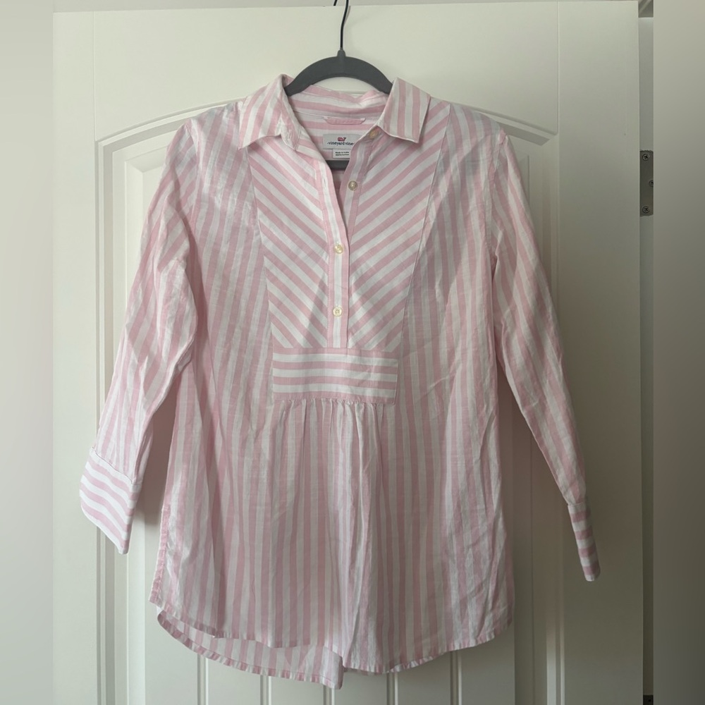 Vineyard Vines Pink and White Striped Button-Down Tunic
